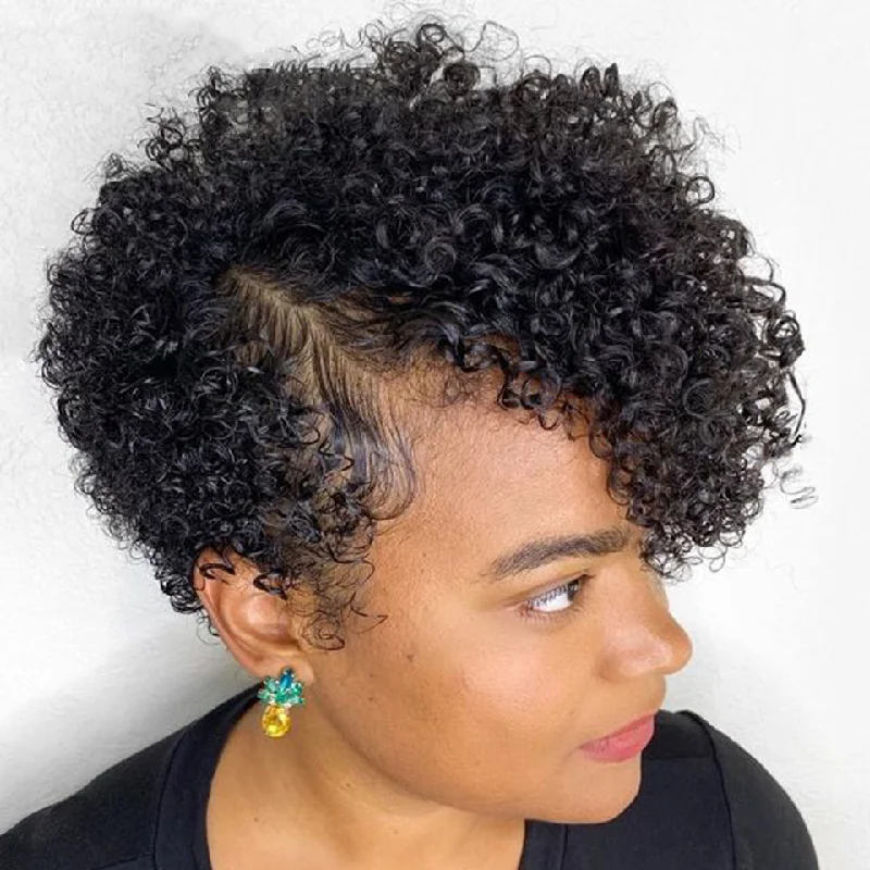 Elf wig for a Steampunk - elf - inspired costumeNatural Black 13x4x1 Side Part Lace Curly Short Pixie Cut Bob wig for Women Elf wig for a Steampunk - elf - inspired costumeNatural Black 13x4x1 Side Part Lace Curly Short Pixie Cut Bob wig for Women