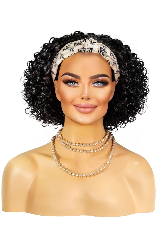 Elf wig for a LARP (Live - Action Role - Playing) eventCurly Human Hair Headband Wig Short Bob Fashion Style Elf wig for a LARP (Live - Action Role - Playing) eventCurly Human Hair Headband Wig Short Bob Fashion Style