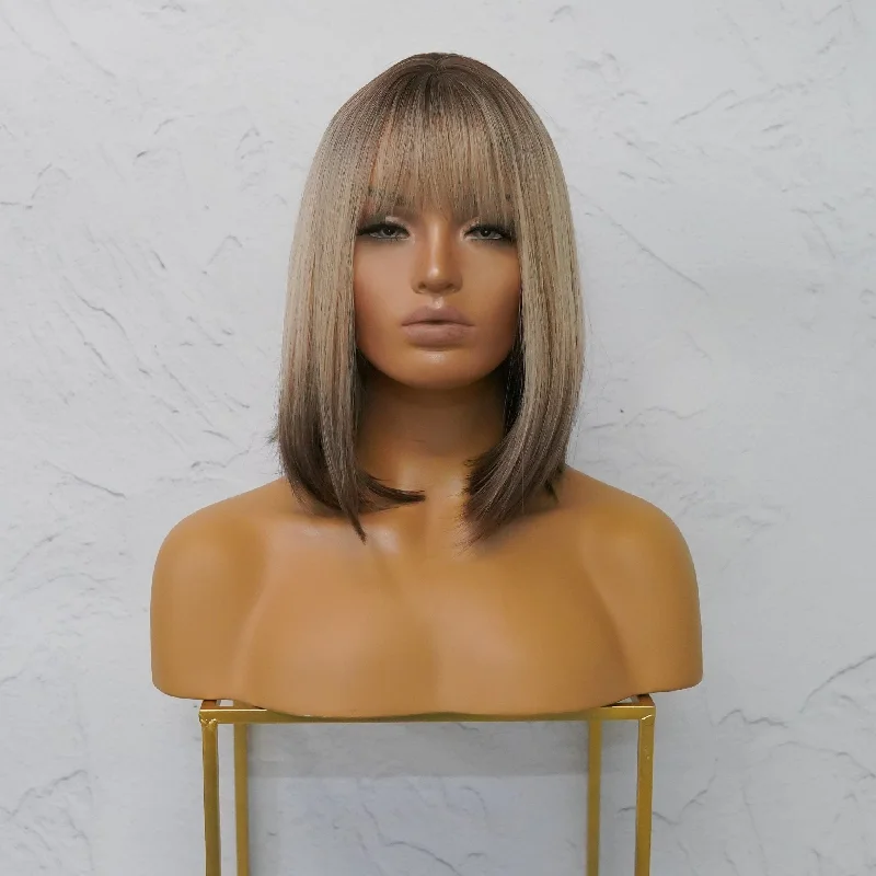 Lace - front wavy wig for a realistic hairlineDENISE Ombre Brown Fringe Wig