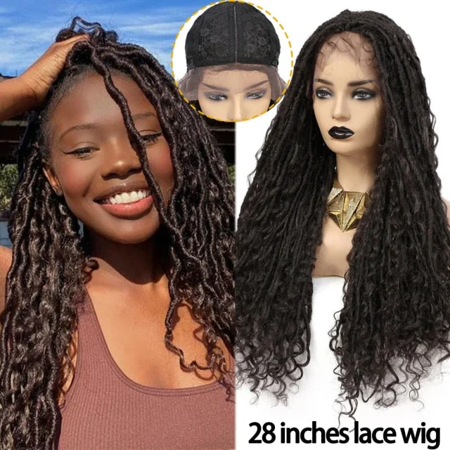 Sophisticated Elegance: Luxurious Ombre Brown Faux Locs Crochet Braids - Straight & Curly Synthetic Wigs for a Striking Loo