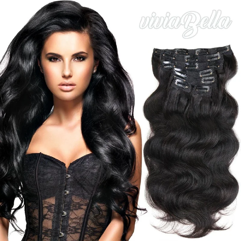 Synthetic clip - in hair extensions with a heat - resistant formula for easy stylingFull Head Clip in Hair Extensions Body Wave Human Hair Brazilian Virgin Hair Double Weft 7Peices/set Synthetic clip - in hair extensions with a heat - resistant formula for easy stylingFull Head Clip in Hair Extensions Body Wave Human Hair Brazilian Virgin Hair Double Weft 7Peices/set