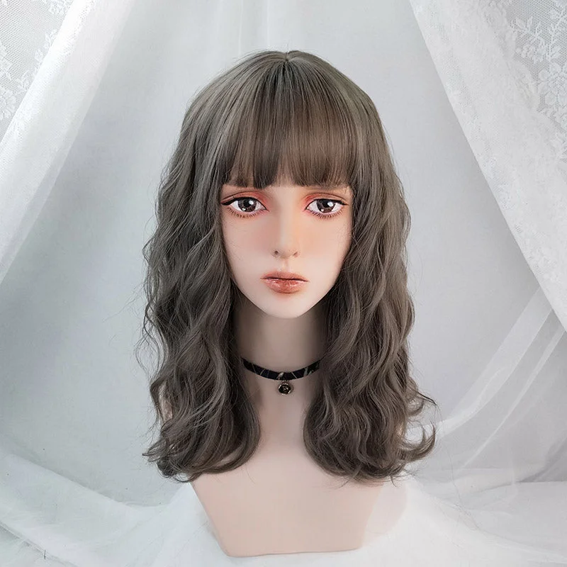 Curly wig with a pre - plucked hairline for a more natural lookHarajuku fashion brown gray wig YV43019 Curly wig with a pre - plucked hairline for a more natural lookHarajuku fashion brown gray wig YV43019