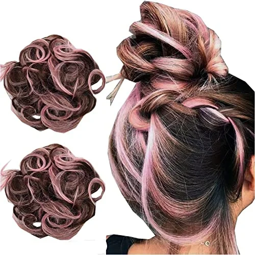 Twisted hair buns for added textureHighlighted Synthetic Hair Messy Bun Extensions 2pcs set Twisted hair buns for added textureHighlighted Synthetic Hair Messy Bun Extensions 2pcs set