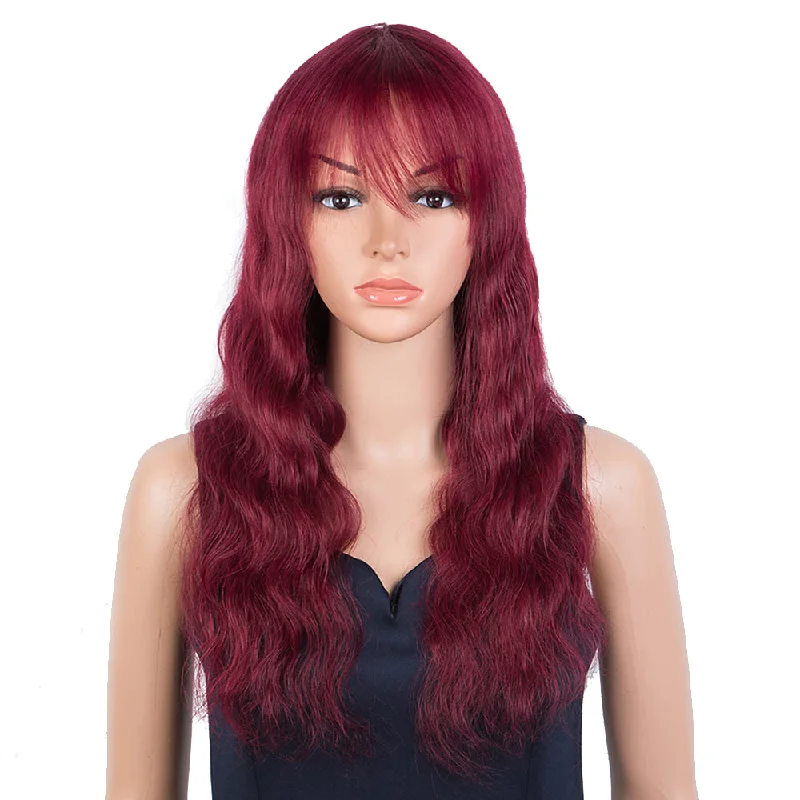 Long - length wavy wig with loose waves for a glamorous lookRebecca Fashion Hightlight Red Body Wave Human Hair Wigs with Bangs 100% High-quality Human Hair Wig with Bangs for Black Women 130% Density Long - length wavy wig with loose waves for a glamorous lookRebecca Fashion Hightlight Red Body Wave Human Hair Wigs with Bangs 100% High-quality Human Hair Wig with Bangs for Black Women 130% Density