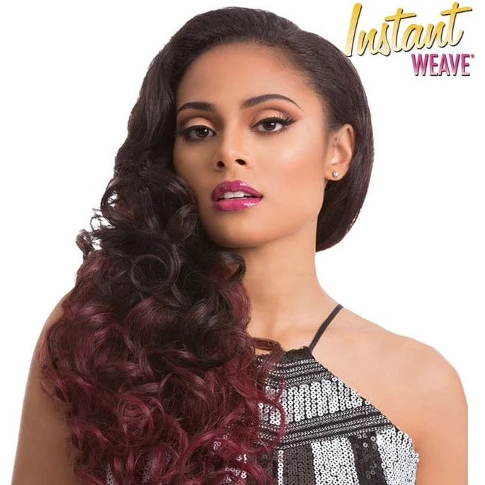 Half wig with a curly fringe for a playful and youthful vibeINSTANT WEAVE GLAM SERIES - ALANNA Half wig with a curly fringe for a playful and youthful vibeINSTANT WEAVE GLAM SERIES - ALANNA