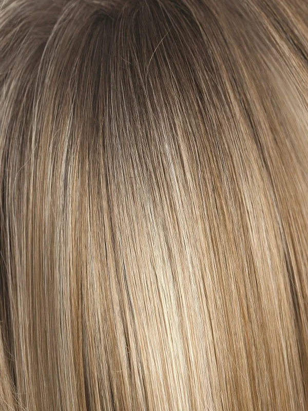 Rose Gold-R | Medium Honey Blonde blended with Ash Blonde Highlights and Light Golden Brown at the Nape with Darker Rooting