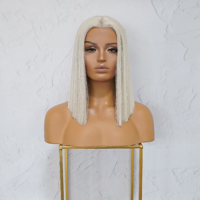 Short wig with a pre - plucked hairline for a more natural lookLAURA White Platinum Blonde Lace Front Wig Short wig with a pre - plucked hairline for a more natural lookLAURA White Platinum Blonde Lace Front Wig