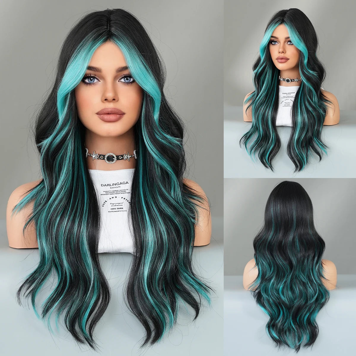 Synthetic wavy wig with a heat - friendly formulaLight Blue Wavy Cosplay Wig
