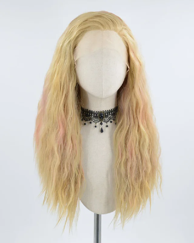 Curly wig with a water - wave texture for a unique and stylish choiceLight Brown Mixed Pink Synthetic Lace Front Wig WW234 Curly wig with a water - wave texture for a unique and stylish choiceLight Brown Mixed Pink Synthetic Lace Front Wig WW234