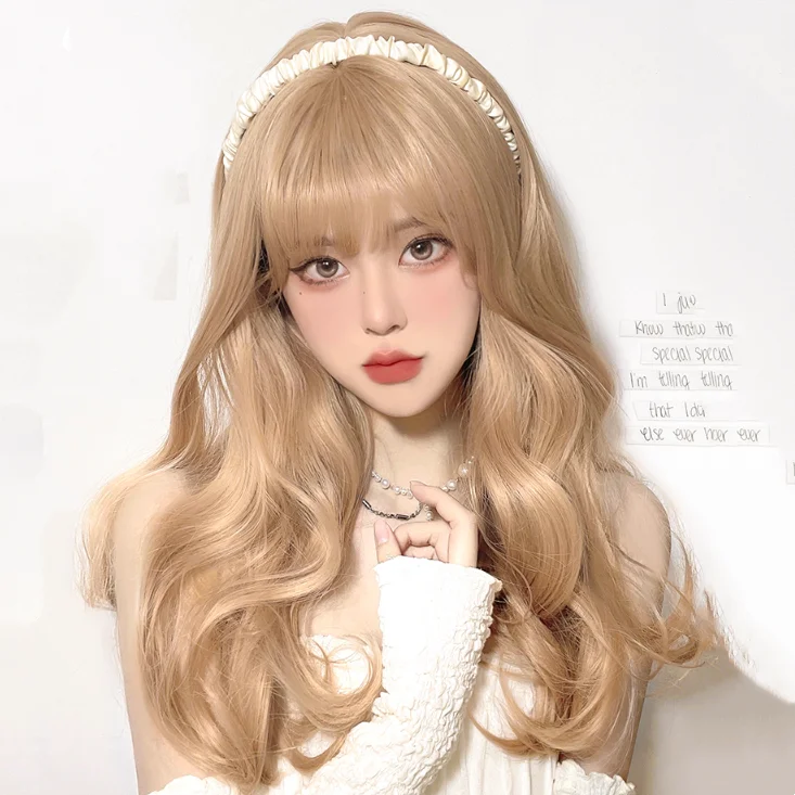 Synthetic curly wig with a tight - curl pattern for a natural looklolita gold Long curly wig yv30734 Synthetic curly wig with a tight - curl pattern for a natural looklolita gold Long curly wig yv30734