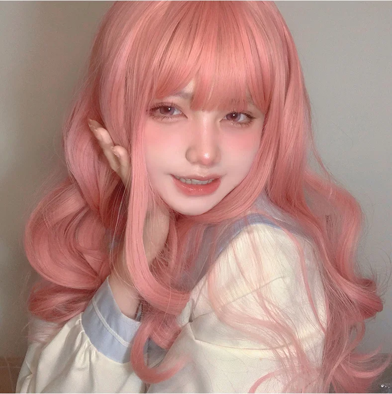 Heat - resistant curly wig for easy styling at homeLolita Pink Long Curly Wig YV46117 Heat - resistant curly wig for easy styling at homeLolita Pink Long Curly Wig YV46117