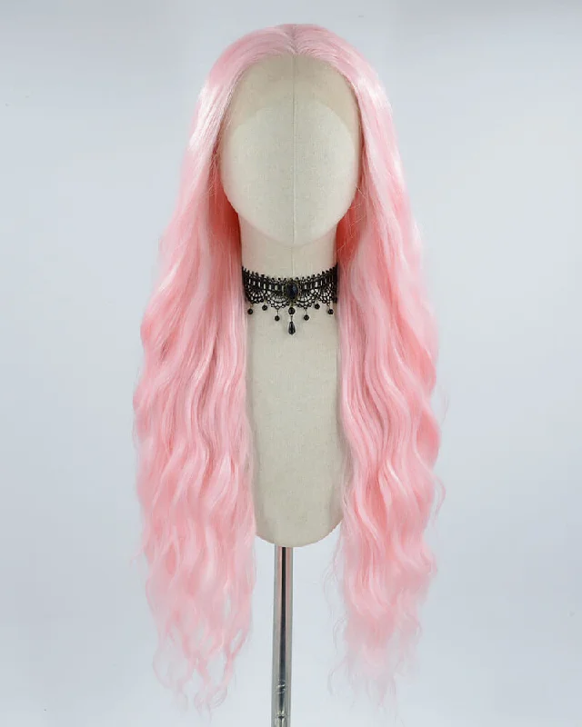 Curly wig with a water - wave texture for a unique and stylish choiceLong Pink Curly Synthetic Lace Front Wig WW389 Curly wig with a water - wave texture for a unique and stylish choiceLong Pink Curly Synthetic Lace Front Wig WW389