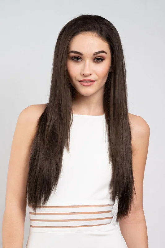 Half wig with a middle - part for a classic and elegant styleStraight brown half wig hairpiece extension, long: Faye