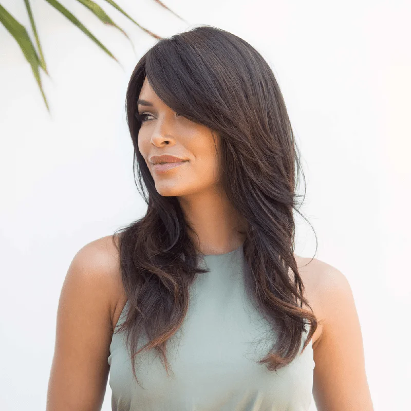 Wig with bangs for a Scandinavian - style lookMalibu Layered Topper by Noriko