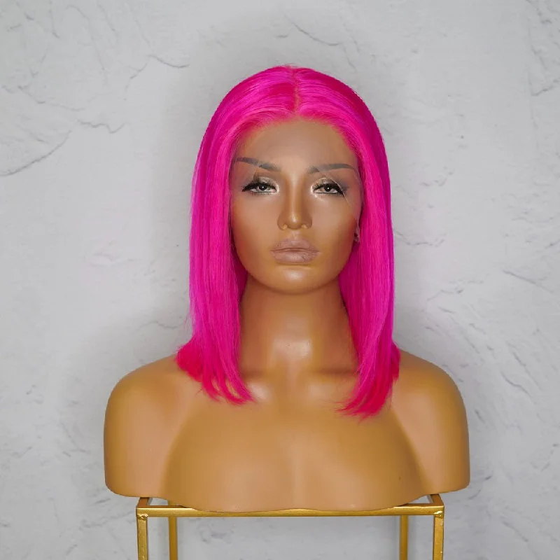 Platinum - blonde short wig for a trendy and eye - catching styleMINX Neon Pink Human Hair Lace Front Wig Platinum - blonde short wig for a trendy and eye - catching styleMINX Neon Pink Human Hair Lace Front Wig