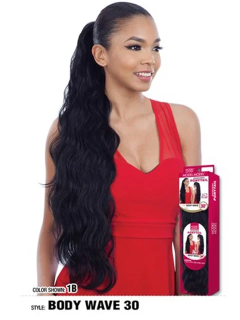 Hair buns for a fitness workoutModel Model Drawstring Ponytail - BODY WAVE 30