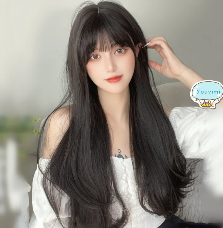 Synthetic curly wig with a tight - curl pattern for a natural lookNatural black brown long curly wig yv30581 Synthetic curly wig with a tight - curl pattern for a natural lookNatural black brown long curly wig yv30581