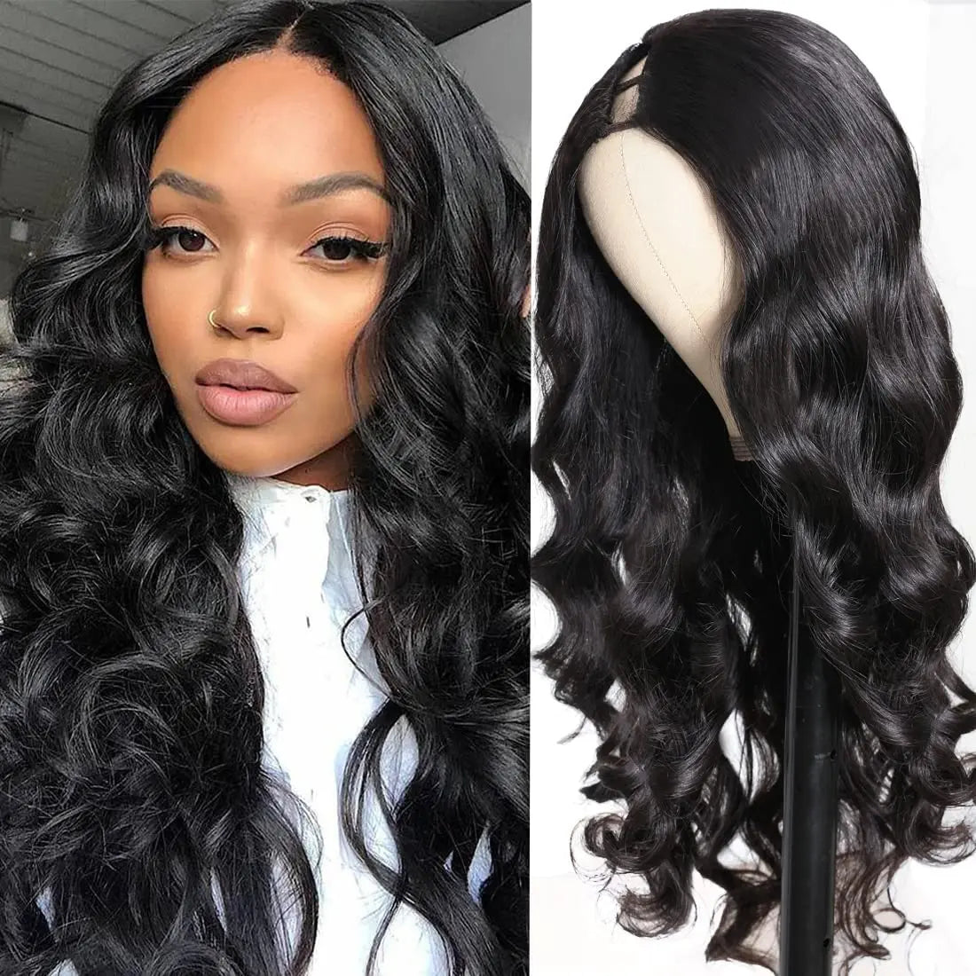 U - shaped wig with a straight - across blunt cutNatural Black U Part Wigs