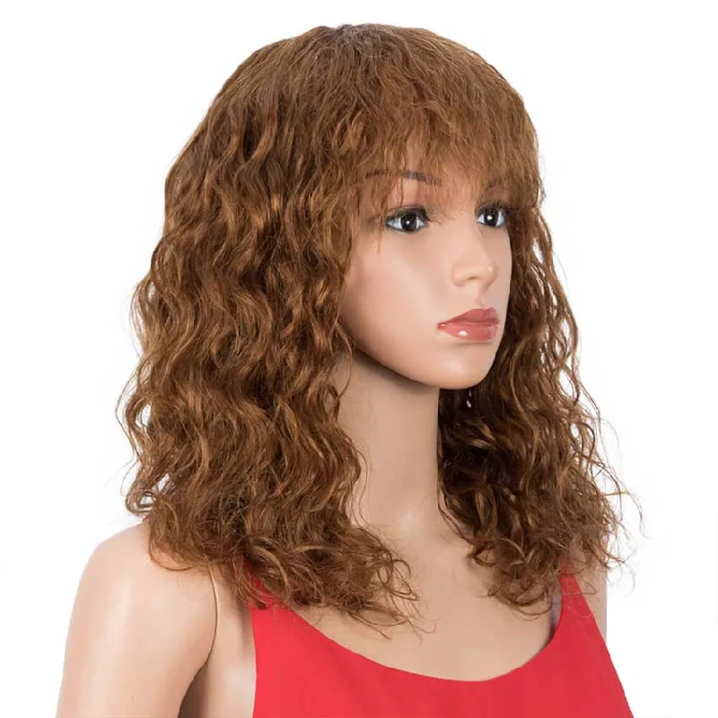 Lace - front wavy wig for a realistic hairlineRebecca Fashion Natural Curly Wavy Wig 130% Density 16-inch Wigs With Bangs Lace - front wavy wig for a realistic hairlineRebecca Fashion Natural Curly Wavy Wig 130% Density 16-inch Wigs With Bangs