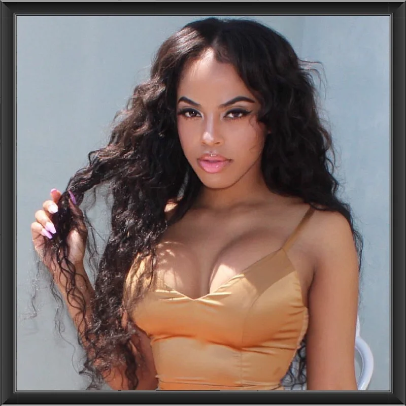 Curly wig with a side - swept bang for a sophisticated lookPeruvian Natural Wave Virgin Human Hair