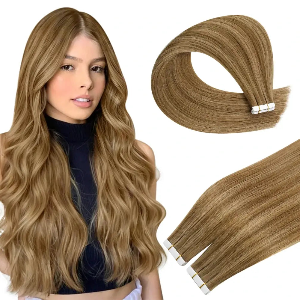 Human - hair clip - in hair extensions for a natural and luxurious look[Sale]Moresoo Virgin Tape In Hair Extensions 100% Brazilian Human Highlight Hair (#P6/10)