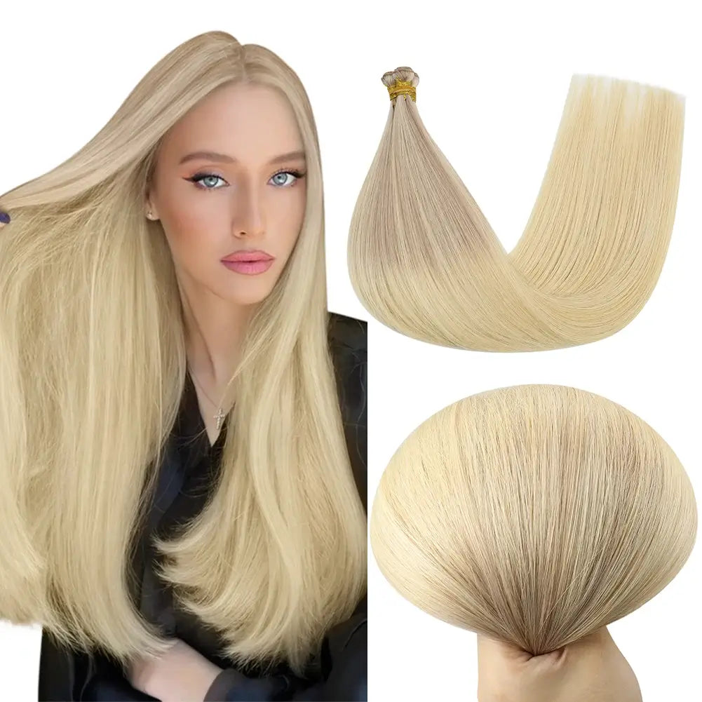 Synthetic clip - in hair extensions with a heat - resistant formula for easy styling[New] Virgin Invisible Genius Weft Hair Extensions Balayage Blonde (#18/22/60)