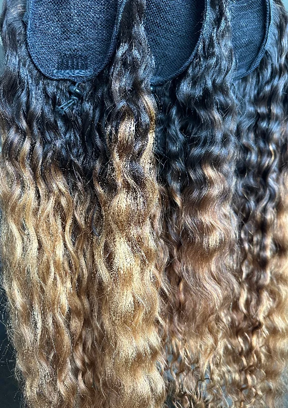 Lace - front curly wig for a seamless hairlineOmbre’: Indian Curly Ponytail Custom Colored Lace - front curly wig for a seamless hairlineOmbre’: Indian Curly Ponytail Custom Colored