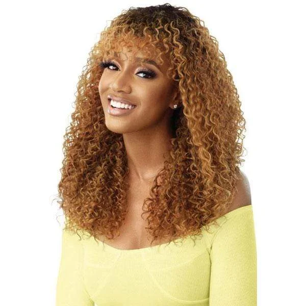 Half wig with a honey - blonde color for a warm and sunny appearanceOutre Converti Cap + Bang Synthetic Hair Wig - RADIANT BABE + BANG