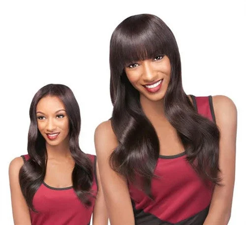 Clip - in hair extensions with a side - part for a more flattering lookOutre VELVET Remi Hair Clip-In Bangs SASSY BANGS Clip - in hair extensions with a side - part for a more flattering lookOutre VELVET Remi Hair Clip-In Bangs SASSY BANGS
