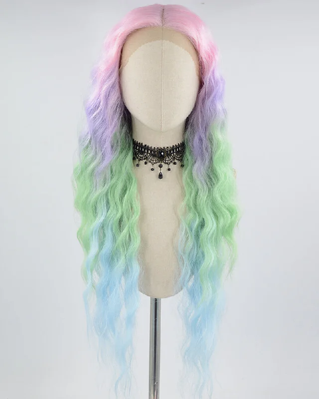 Curly wig with a middle - part for a classic and elegant stylePink Ombre Rainbow Curly Synthetic Lace Front Wig WW662 Curly wig with a middle - part for a classic and elegant stylePink Ombre Rainbow Curly Synthetic Lace Front Wig WW662
