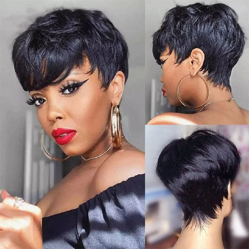 Elf wig with a rainbow - colored streak for a more colorful and creative elfPixie Cut Short Bob For Women Full Manchine Made Wig With Bangs Elf wig with a rainbow - colored streak for a more colorful and creative elfPixie Cut Short Bob For Women Full Manchine Made Wig With Bangs