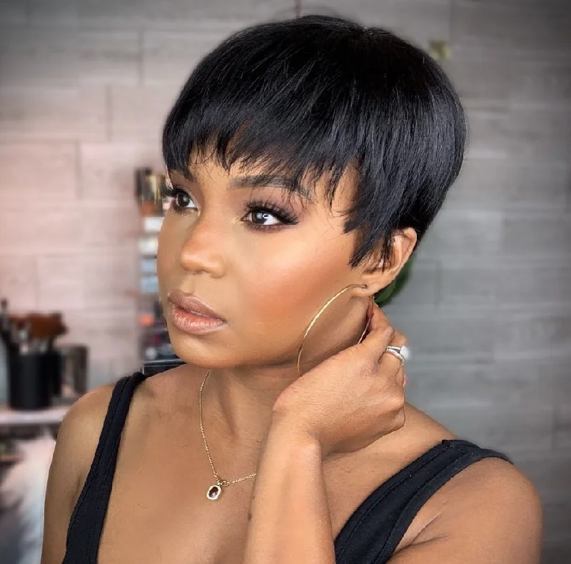 Glittery elf wig for a sparkly and glamorous elf costumeChic Pixie Cut Wig - Trendy and Natural Human Hair