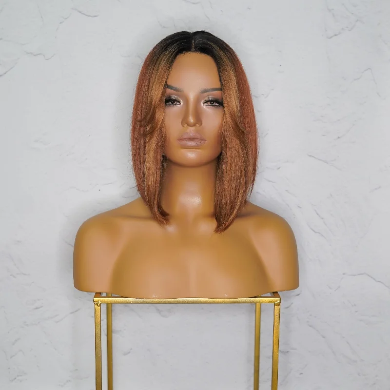 Short wig with auburn highlights for a warm and rich colorSABRINA Mocha Lace Front Wig Short wig with auburn highlights for a warm and rich colorSABRINA Mocha Lace Front Wig