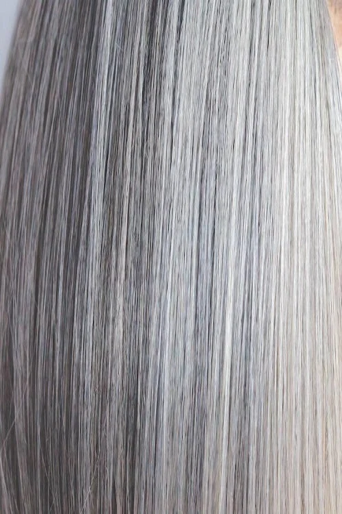 Canyon Stone | Dark brown and grey bang with salt and pepper nape
