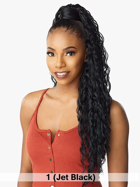 Hair buns with loose tendrils framing the faceSensationnel Instant Pony Wrap Ponytail - RIPPLE WAVE 30 Hair buns with loose tendrils framing the faceSensationnel Instant Pony Wrap Ponytail - RIPPLE WAVE 30