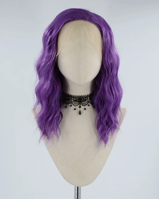 Curly wig with a pre - bleached knot for a natural - looking scalpShort Purple Curly Synthetic Lace Front Wig WW100 Curly wig with a pre - bleached knot for a natural - looking scalpShort Purple Curly Synthetic Lace Front Wig WW100