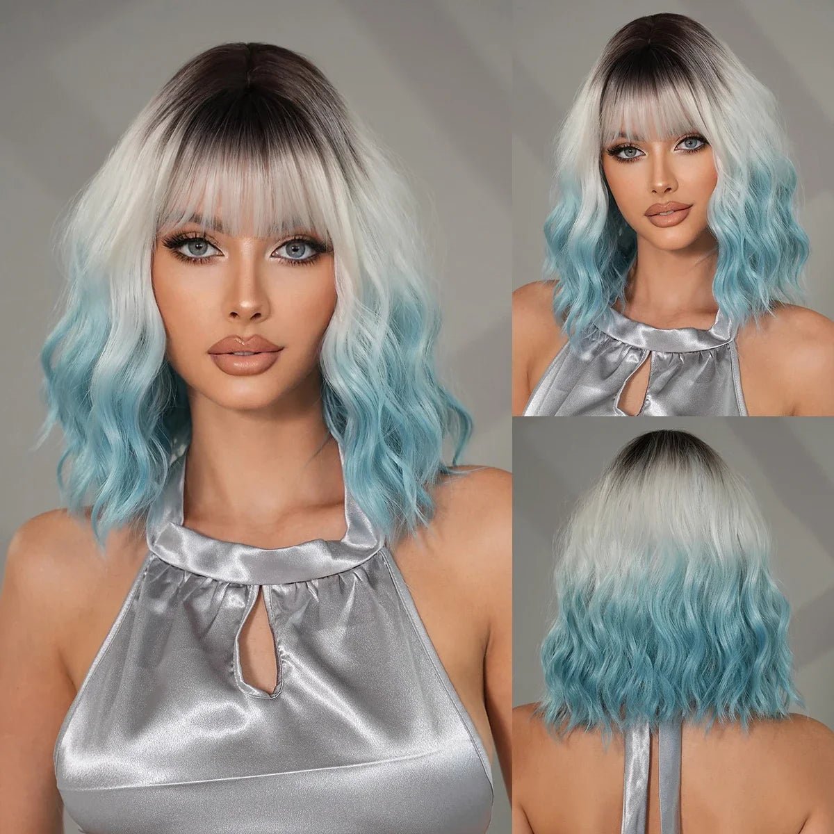 Virgin - human - hair wavy wig for the highest qualityShoulder-Length Wavy Ash Wig with Bangs