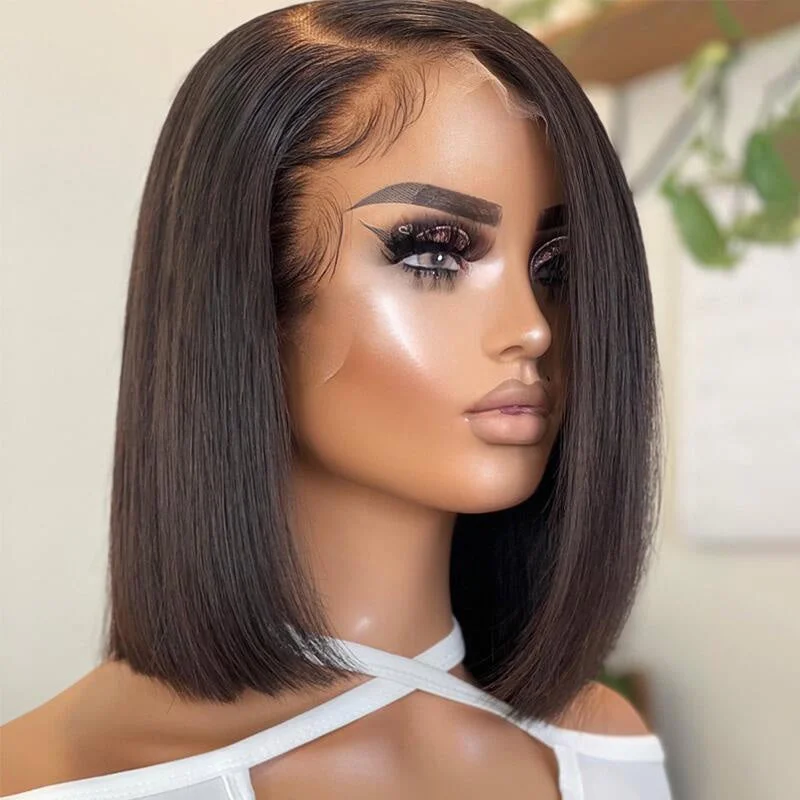 Platinum - blonde short wig for a trendy and eye - catching styleSuper Natural Glueless Straight C-Side Part Minimalist HD Lace Bob Wigs Platinum - blonde short wig for a trendy and eye - catching styleSuper Natural Glueless Straight C-Side Part Minimalist HD Lace Bob Wigs