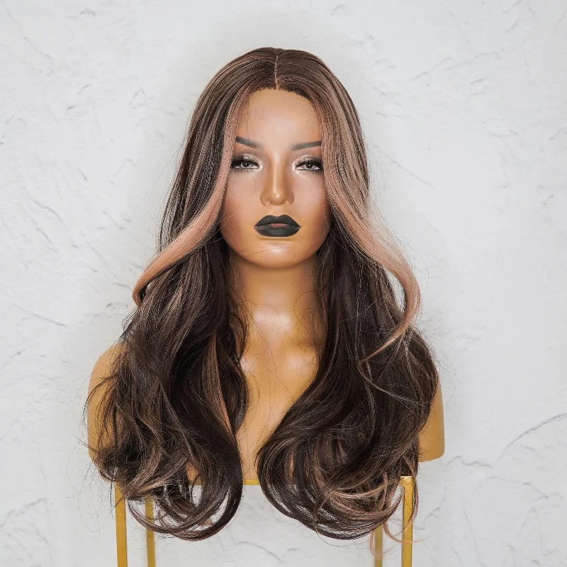Wavy wig in a chocolate - brown color for a rich and warm appearanceSKYLA 24" Lace Front Wig