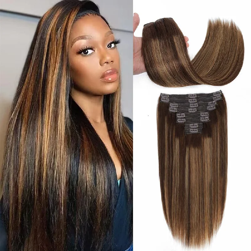 Clip - in hair extensions in a jet - black color for a classic and timeless appearanceSterly #4/30/#4 Caramel Blonde Balayage Straight Clip-in Human Hair 8 Pices With 18 Clips 120g Clip - in hair extensions in a jet - black color for a classic and timeless appearanceSterly #4/30/#4 Caramel Blonde Balayage Straight Clip-in Human Hair 8 Pices With 18 Clips 120g