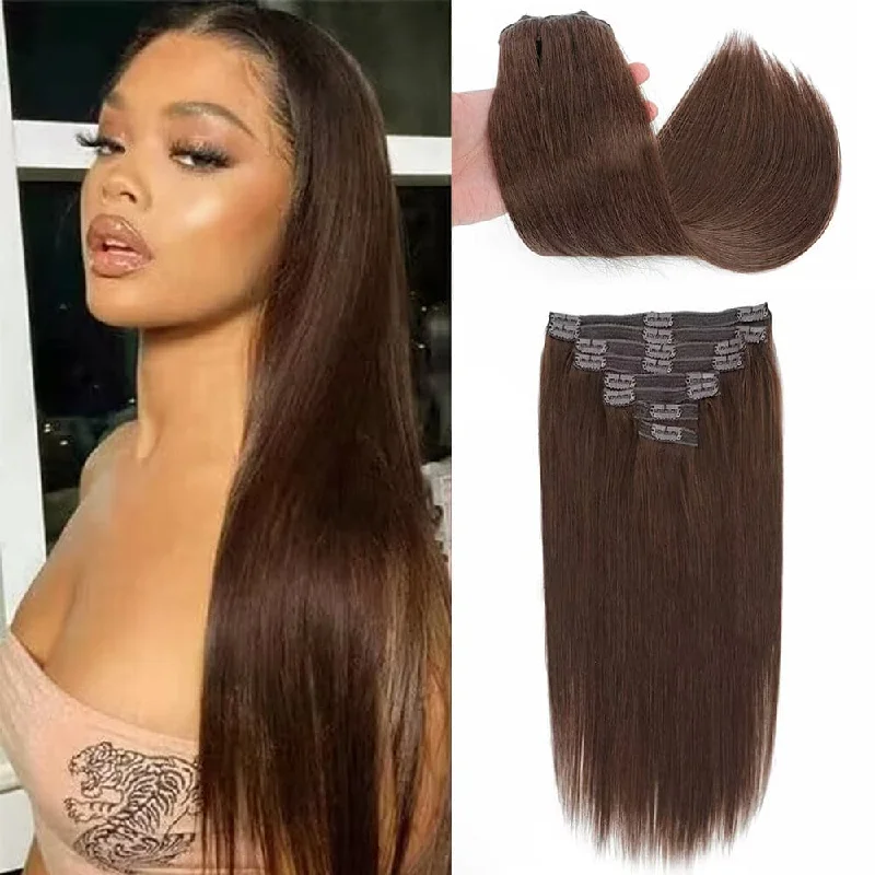 Clip - in hair extensions with a wavy texture for a beachy and relaxed lookSterly #4 Chocolate Brown Straight Clip-in Human Hair 8 Pices With 18 Clips 120g Clip - in hair extensions with a wavy texture for a beachy and relaxed lookSterly #4 Chocolate Brown Straight Clip-in Human Hair 8 Pices With 18 Clips 120g
