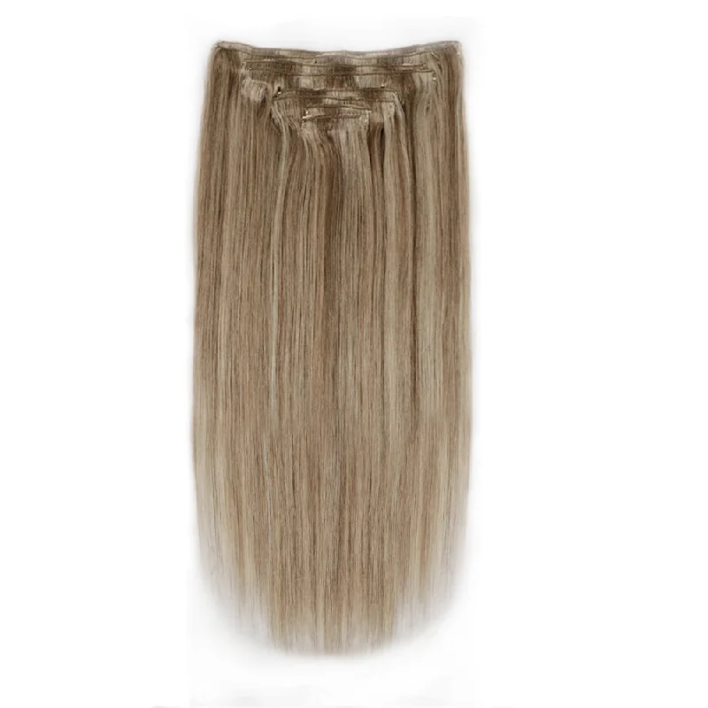 Clip - in hair extensions in a jet - black color for a classic and timeless appearanceSterly #6/613 Highlight Straight Clip-in Human Hair 8 Pices With 18 Clips 120g Clip - in hair extensions in a jet - black color for a classic and timeless appearanceSterly #6/613 Highlight Straight Clip-in Human Hair 8 Pices With 18 Clips 120g