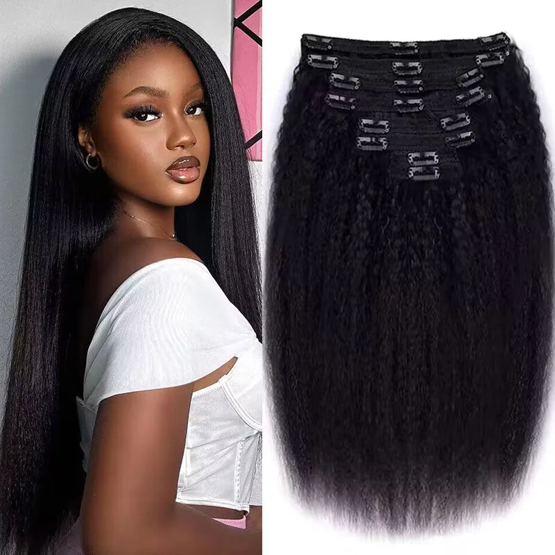 Human - hair clip - in hair extensions for a natural and luxurious lookSterly Clip-in Hair Kinky Straight Human Hair Extensions 8pcs Per Set with 18Clips Human - hair clip - in hair extensions for a natural and luxurious lookSterly Clip-in Hair Kinky Straight Human Hair Extensions 8pcs Per Set with 18Clips