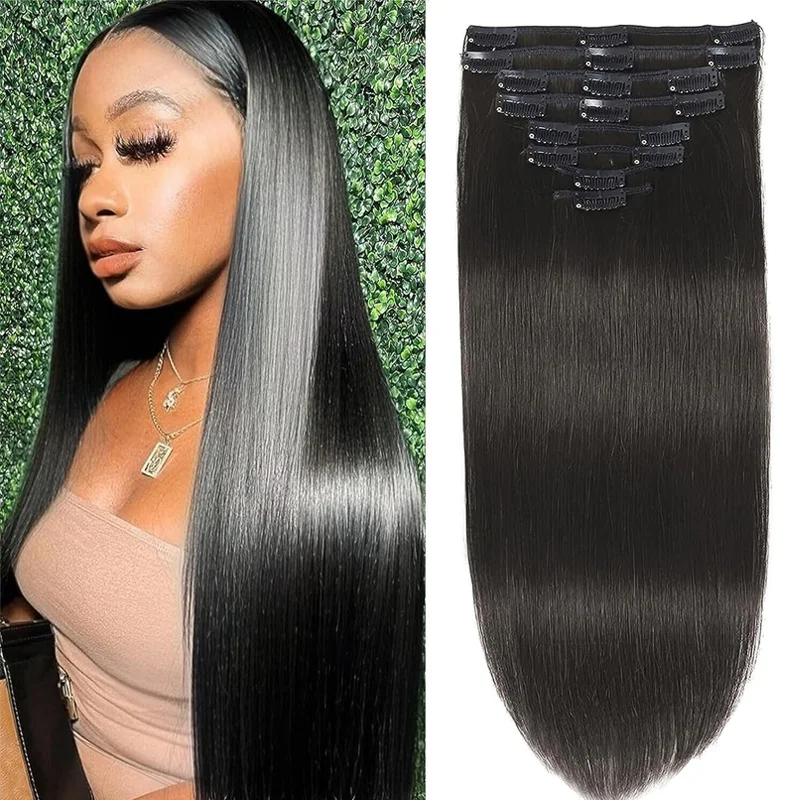Clip - in hair extensions in a jet - black color for a classic and timeless appearanceSterly Straight Clip in Hair Extensions Human Hair 8pcs Per Set with 18Clips Clip - in hair extensions in a jet - black color for a classic and timeless appearanceSterly Straight Clip in Hair Extensions Human Hair 8pcs Per Set with 18Clips