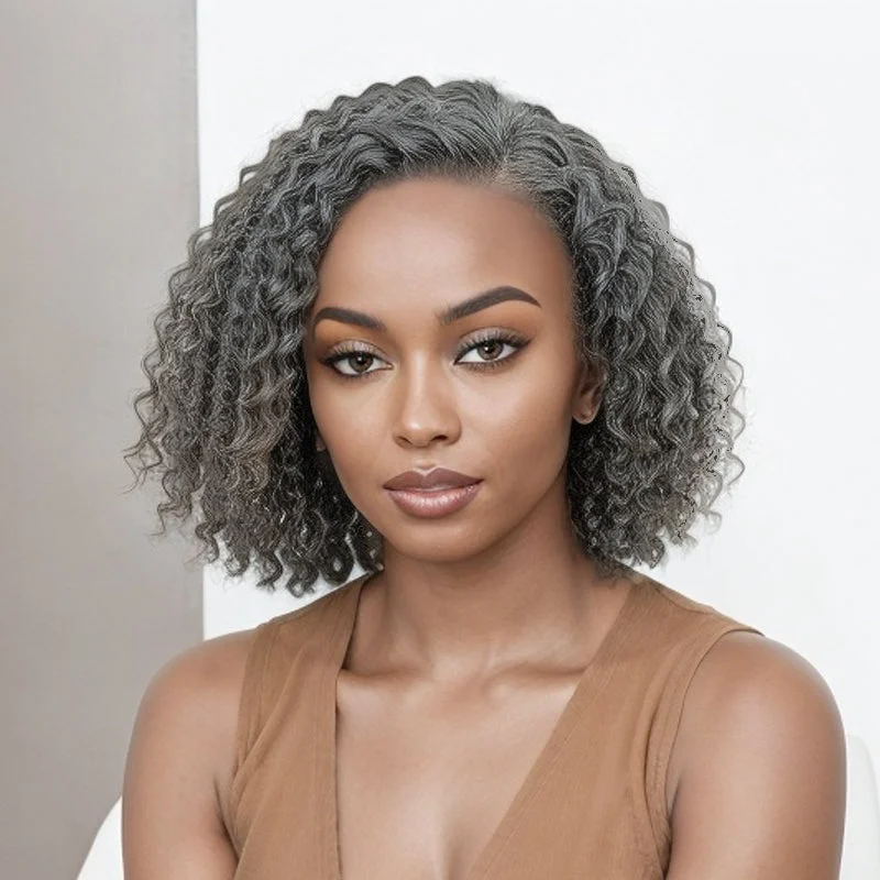 Short wig with a gradient color for a modern and stylish appearanceTrendy Style | Salt And Pepper Grey Hair Deep Curly HD 13x4 Lace Front Wig 100% Human Hair Short wig with a gradient color for a modern and stylish appearanceTrendy Style | Salt And Pepper Grey Hair Deep Curly HD 13x4 Lace Front Wig 100% Human Hair