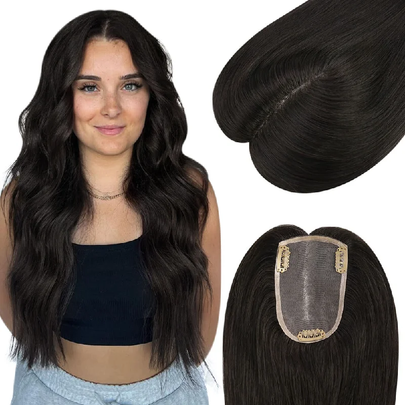 Clip - in hair extensions with a straight texture for a sleek and seamless blend[US]Moresoo 3*5inch Mono Hair Topper Remy Human Hair Natural Black (#1B)