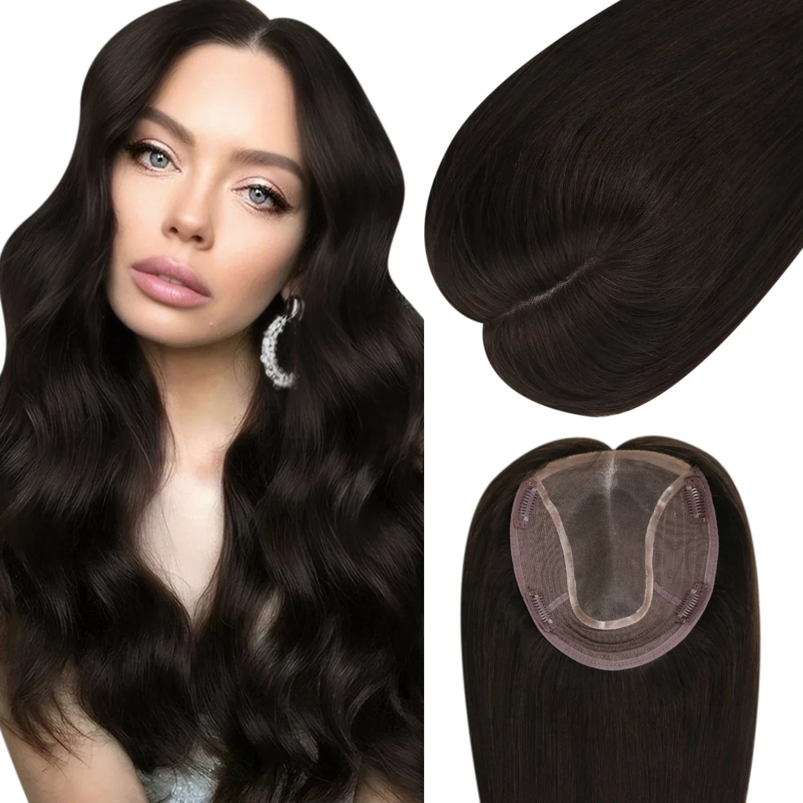 Clip - in hair extensions in a jet - black color for a classic and timeless appearance[US]Moresoo 6*7inch Topper Hair Piece Virgin Human Hair Darkest Brown #2