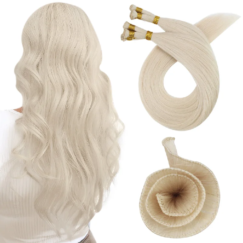 Clip - in hair extensions with a straight texture for a sleek and seamless blend[US]Moresoo Virgin Hand Tied Weft Sew In Weft Brazilian Hair Bundles Blonde(#60)