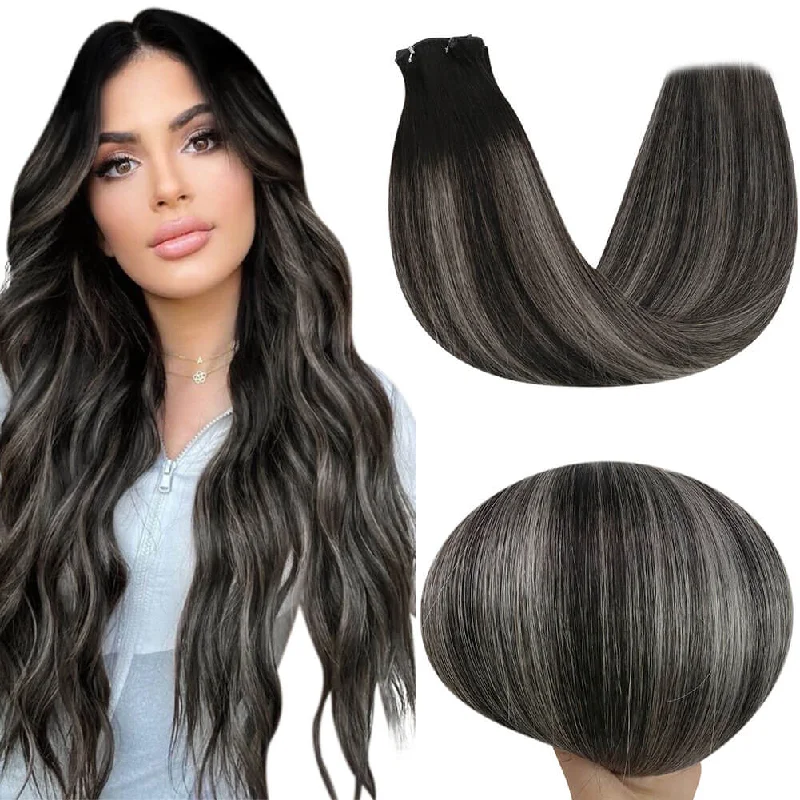 Clip - in hair extensions with a straight texture for a sleek and seamless blend[US]Moresoo Weft Hair Brazilian Virgin Invisible Genius Weft Human Hair Bundles (#1B/Silver/1B)