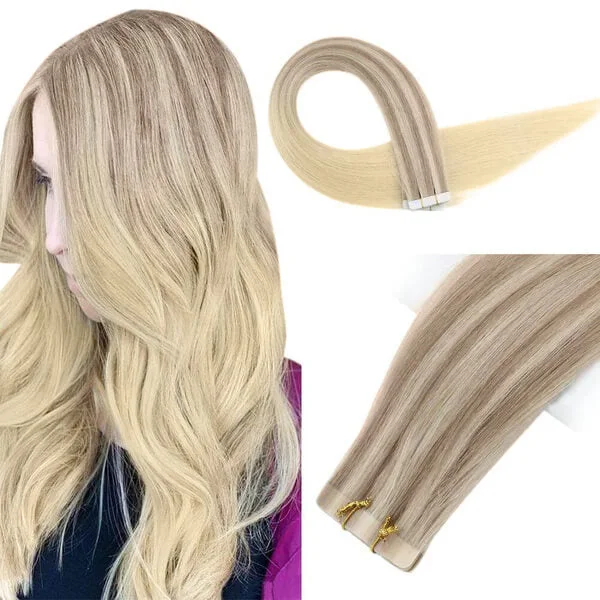 Clip - in hair extensions with a straight texture for a sleek and seamless blendMoresoo Virgin Tape in Human Hair Extensions Premium Hair Nordic (#18/22/60) Clip - in hair extensions with a straight texture for a sleek and seamless blendMoresoo Virgin Tape in Human Hair Extensions Premium Hair Nordic (#18/22/60)